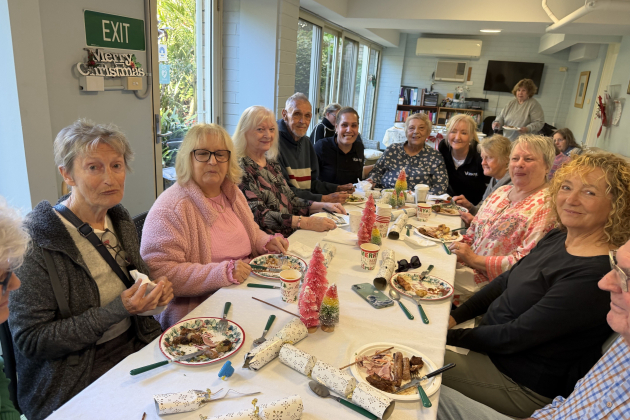 Residents at long table