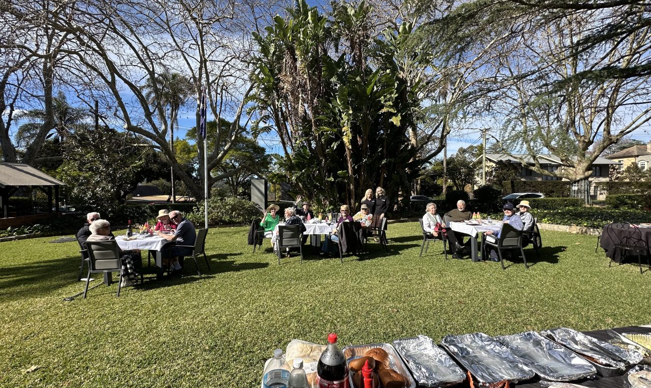 Tables on lawn